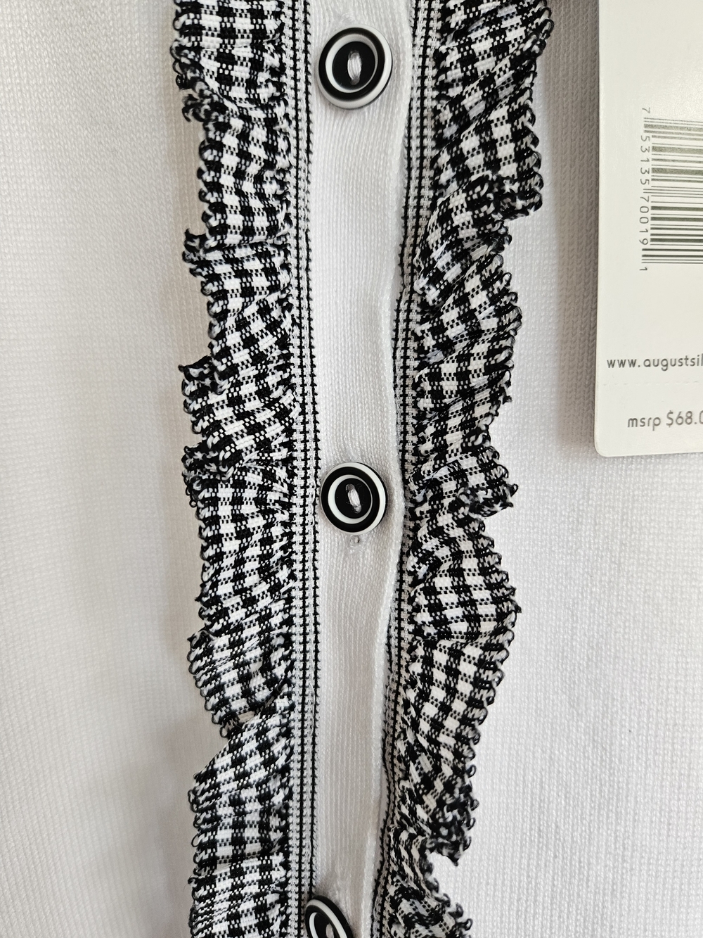 august silk White Cardigan with Black Trim - Picture 4 of 14